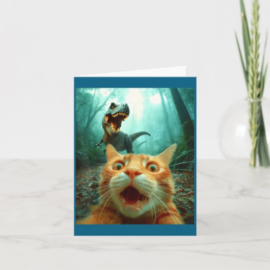 Cat Selfie With T-rex Dinosaur Trex Dino Men Women カード (正面)