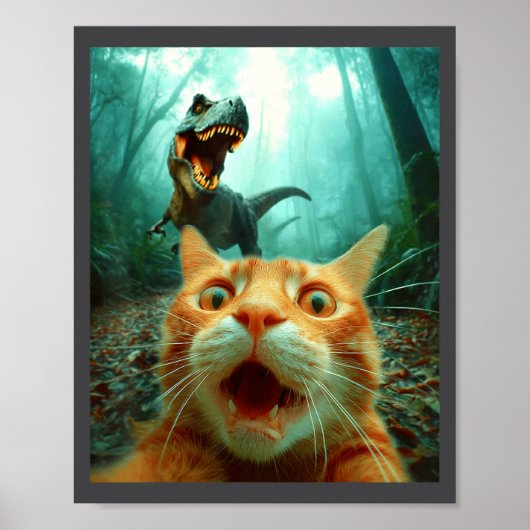 Cat Selfie With T-rex Dinosaur Trex Dino Men Women ポスター (正面)