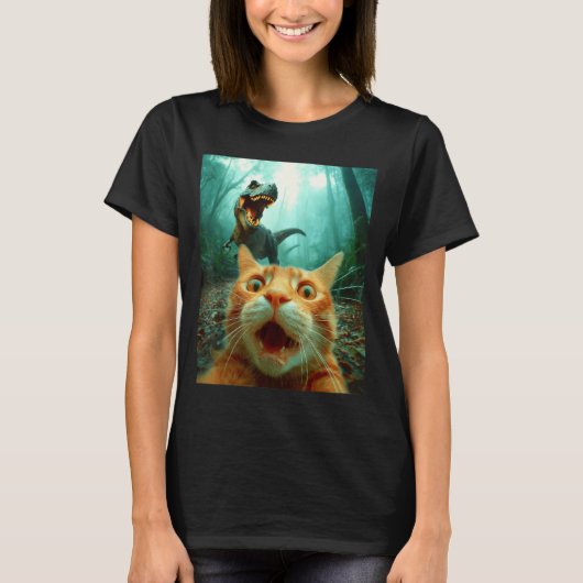 Cat Selfie With T-rex Dinosaur Trex Dino Men Women Tシャツ (正面)