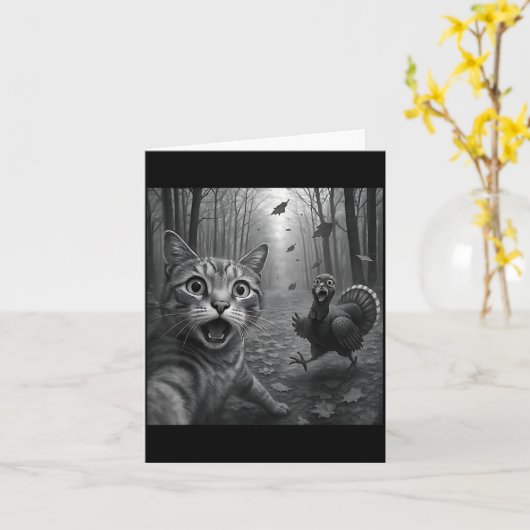 Cat Selfie With Turkey Funny Happy Thanksgiving Da カード (黄色い花)