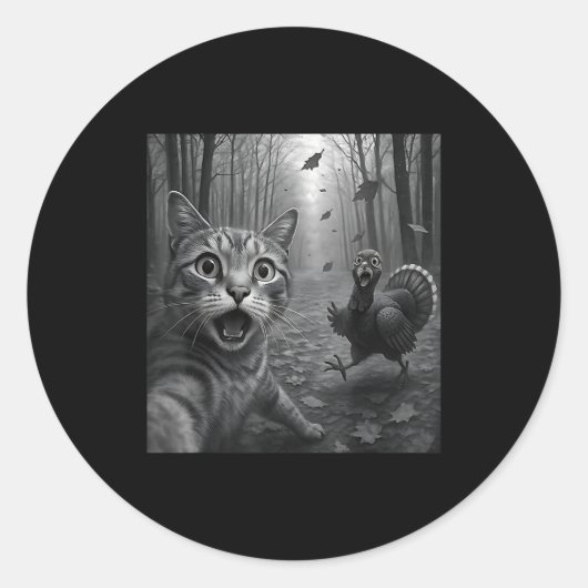 Cat Selfie With Turkey Funny Happy Thanksgiving Da ラウンドシール (正面)