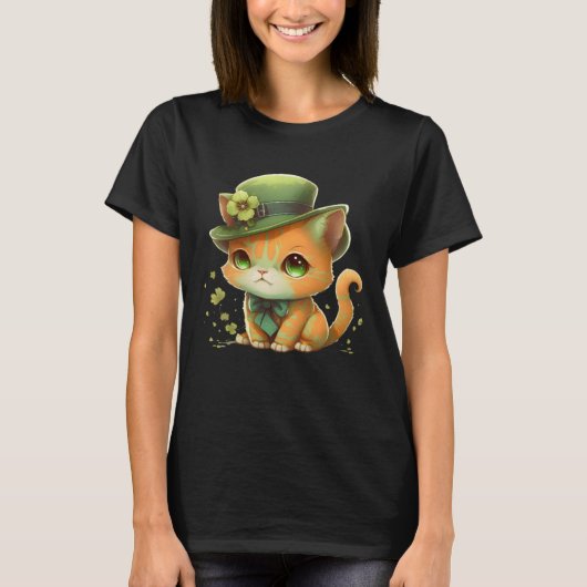 Cat Shamrock St Patrick s Day Leprechaun Hat Cute Tシャツ (正面)