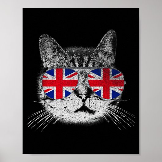 Cat Shirt Union Jack Flag Country Retro England Br ポスター (正面)