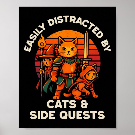 Cat Side Quest Funny Cats Tabletop Gamer Nerd Men  ポスター (正面)
