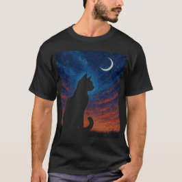 Cat Silhouette - Crescent Moon Night Sky Tシャツ