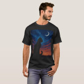 Cat Silhouette - Crescent Moon Night Sky Tシャツ (正面フル)