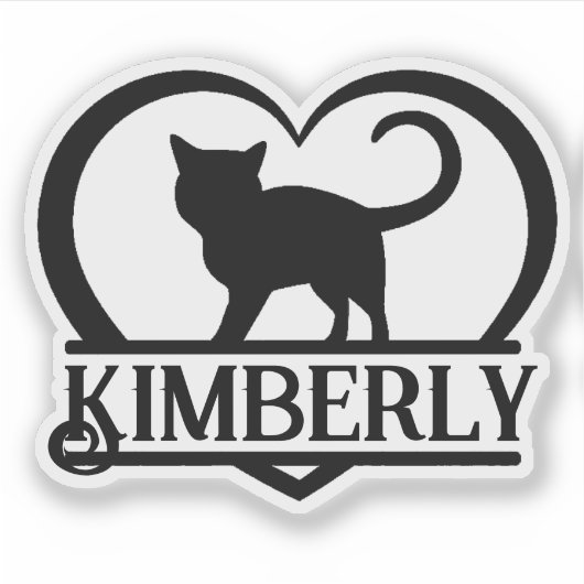 Cat Silhouette Heart Split Monogram シール (正面)