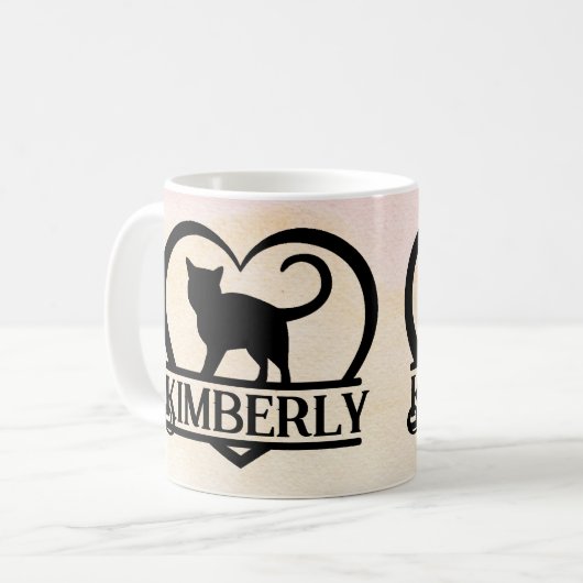 Cat Silhouette Heart Split Monogram Sunset コーヒーマグカップ (正面左)