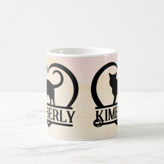 Cat Silhouette Heart Split Monogram Sunset コーヒーマグカップ (中央)