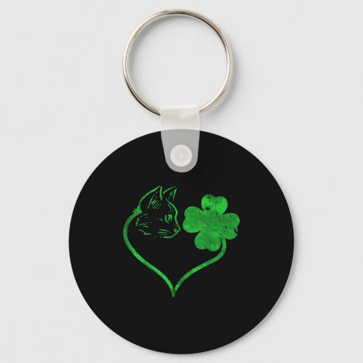 Cat Silhouette Shamrock St Patricks Day Kitten Lov キーホルダー (正面)
