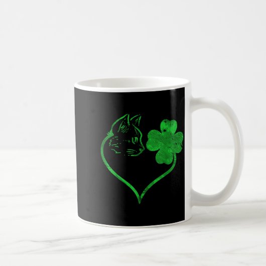 Cat Silhouette Shamrock St Patricks Day Kitten Lov コーヒーマグカップ (右)