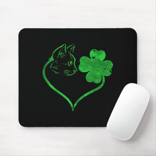 Cat Silhouette Shamrock St Patricks Day Kitten Lov マウスパッド (マウス)