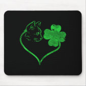 Cat Silhouette Shamrock St Patricks Day Kitten Lov マウスパッド (正面)