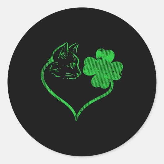 Cat Silhouette Shamrock St Patricks Day Kitten Lov ラウンドシール (正面)