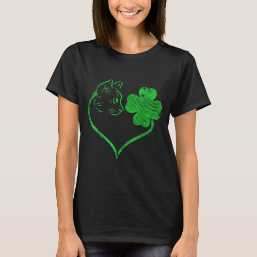 Cat Silhouette Shamrock St Patricks Day Kitten Lov Tシャツ (正面)