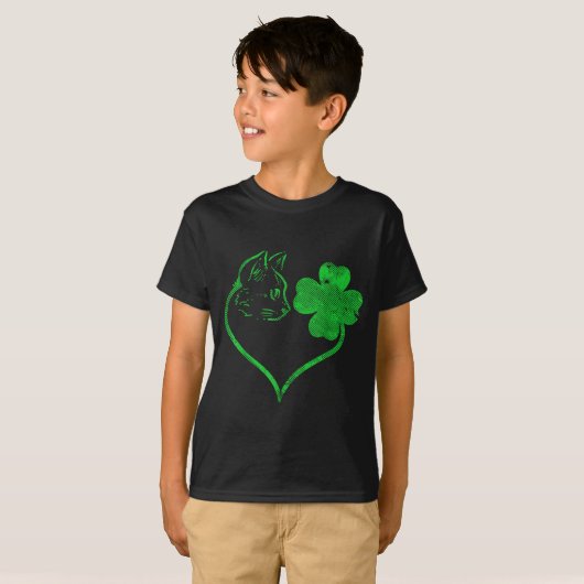 Cat Silhouette Shamrock St Patricks Day Kitten Lov Tシャツ (正面フル)