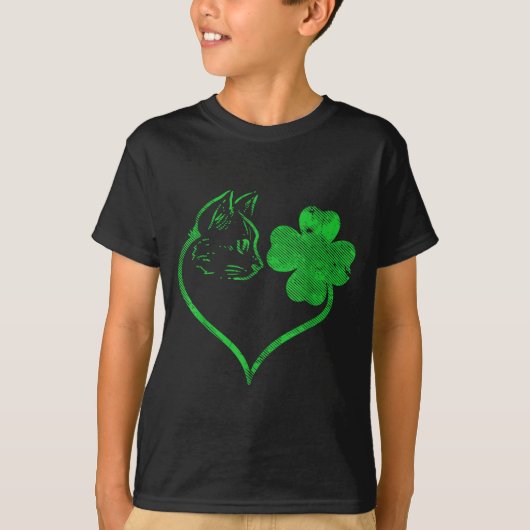 Cat Silhouette Shamrock St Patricks Day Kitten Lov Tシャツ (正面)