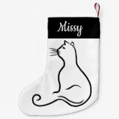 Cat silhouette single line simple black and white スモールクリスマスストッキング (裏面)