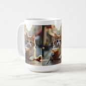 Cat Sipping Coffee On A Street コーヒーマグカップ (正面左)