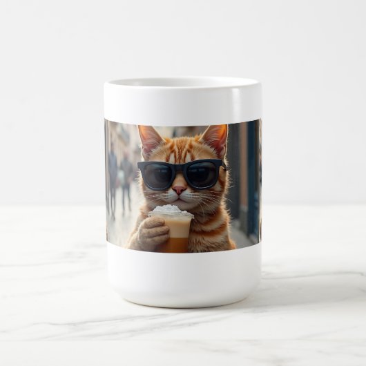 Cat Sipping Coffee On A Street コーヒーマグカップ (中央)