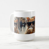 Cat Sipping Coffee On A Street コーヒーマグカップ (正面左)