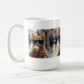 Cat Sipping Coffee On A Street コーヒーマグカップ (左)
