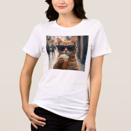 Cat Sipping Coffee On A Street トライブレンドＴシャツ