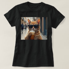 Cat Sipping Coffee On A Street Tシャツ