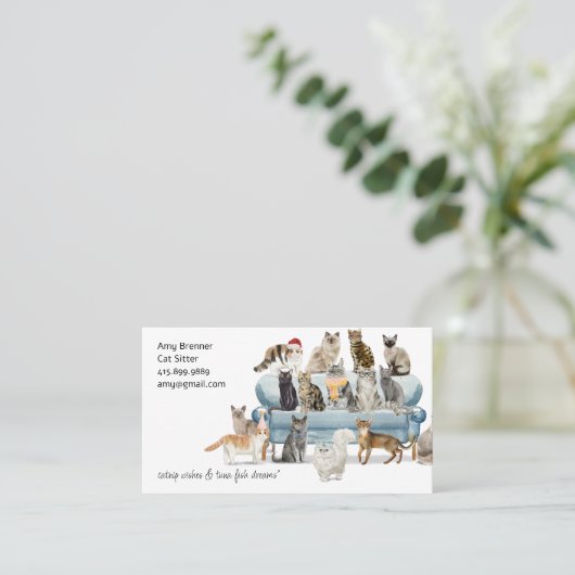 Cat Sitter Watercolor Business Card 名刺 (スタンド正面)