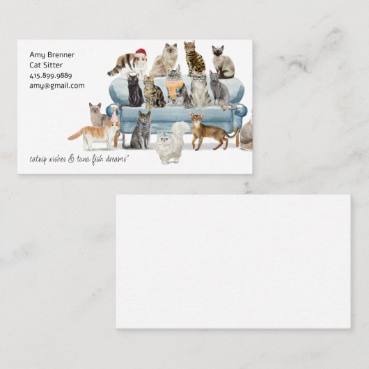 Cat Sitter Watercolor Business Card 名刺 (正面/裏面)