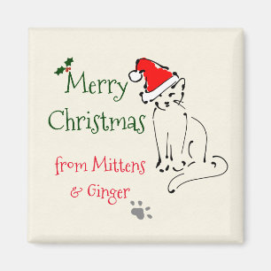 Cat Sketch Christmas記念子猫:サンタハットのクリスマス マグネット