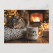 Cat Sleeping Next to a 'Happy Holidays" Mug ポストカード (正面)