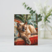 Cat Sleeping on Cozy Chair ポストカード (スタンド正面)