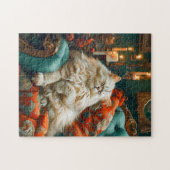 Cat Sleeping on Cozy Chair by Candlelight ジグソーパズル (横)