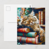 Cat Sleeping on Pile of Books ポストカード (正面/裏面)