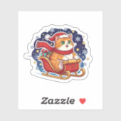 Cat Sleigh Ride Cute Christmas Snowy Sky Sticker シール (シート)