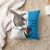 Cat Smelling Deep Red Rose クッション (ブランケット)