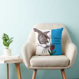 Cat Smelling Deep Red Rose クッション