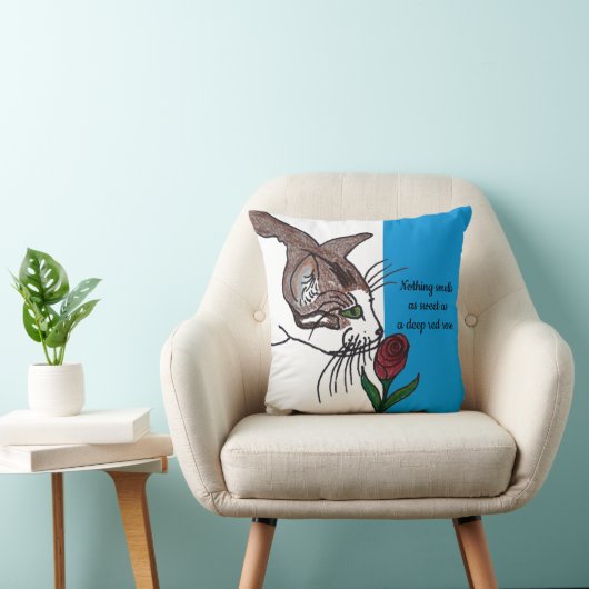 Cat Smelling Deep Red Rose クッション (椅子)