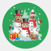 Cat Snowman Santa Christmas Light Cat Mom Cat Dad ラウンドシール (正面)