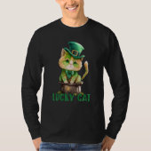 Cat St Patrick Leprechaun Shamrock Irish Lucky Cat Tシャツ (正面)
