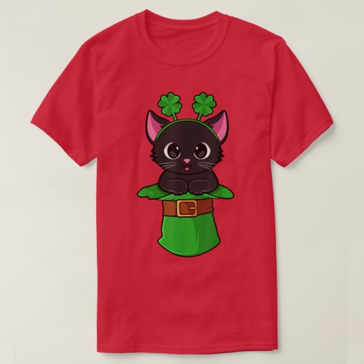 Cat St Patricks Day Leprechaun Shamrock Kitten Gir Tシャツ (デザイン正面)