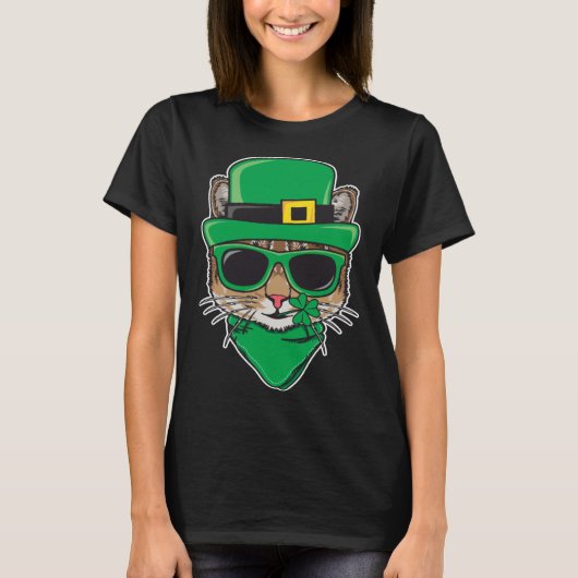 Cat St Patricks Day Shamrock Sunglasses Irish Pats Tシャツ (正面)