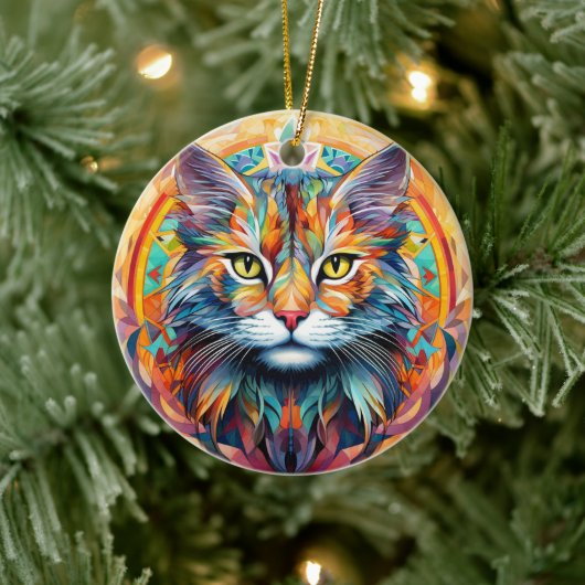 Cat Stained Glass Ceramic Tree Decoration セラミックオーナメント (ツリー)