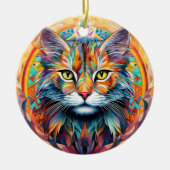 Cat Stained Glass Ceramic Tree Decoration セラミックオーナメント (正面)