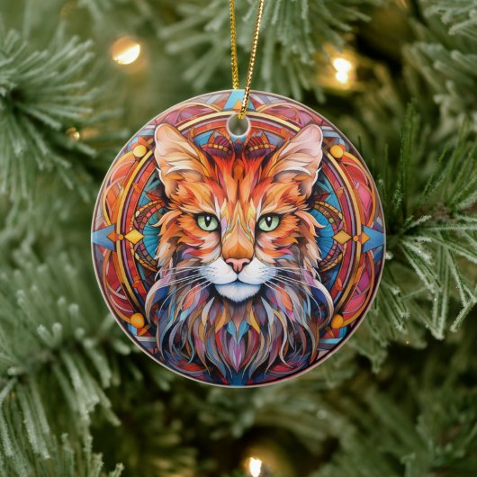 Cat Stained Glass Ceramic Tree Decoration セラミックオーナメント (ツリー)