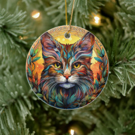 Cat Stained Glass Ceramic Tree Decoration セラミックオーナメント