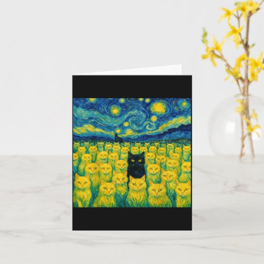 Cat Starry Night Van Gogh Cat For Cat Lover  カード (黄色い花)