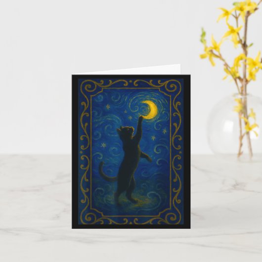 Cat Starry Night Van Gogh Cat Funny Cat Lover Mom  カード (黄色い花)