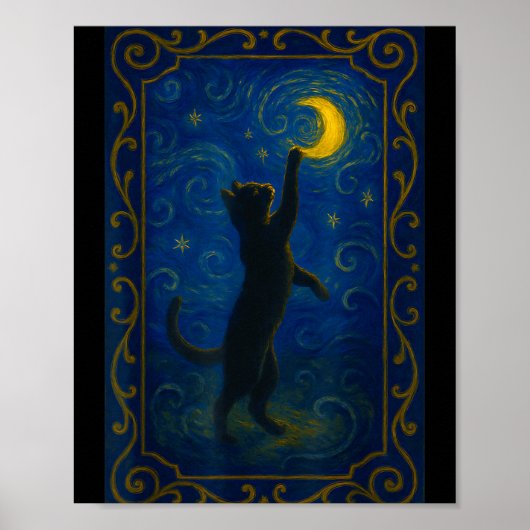 Cat Starry Night Van Gogh Cat Funny Cat Lover Mom ポスター (正面)